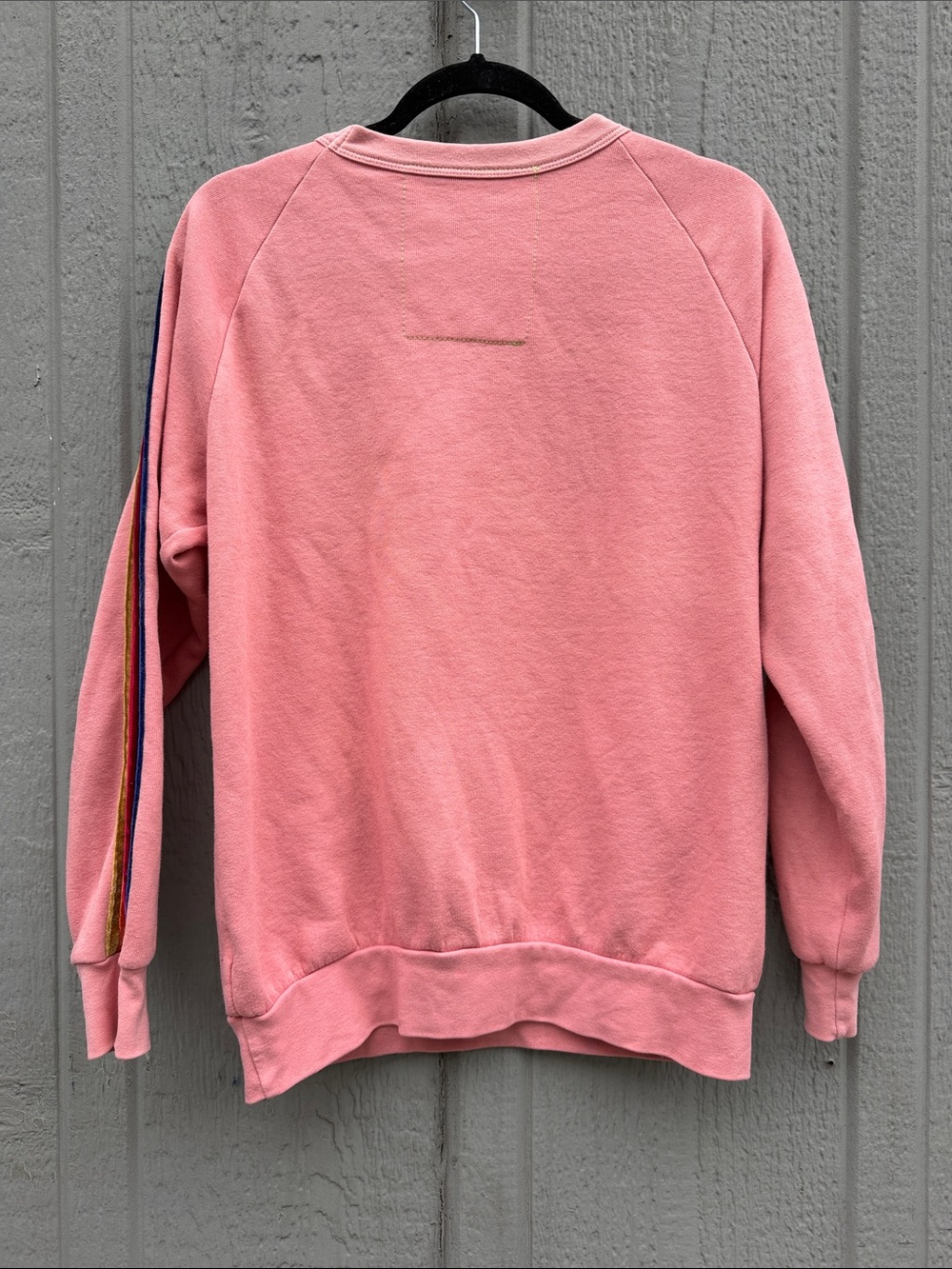 Aviator Nation Pink Crewneck with Rainbow Shoulder Stripes Size: S - Picture 6 of 9